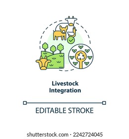 Livestock integration concept icon. Ecosystem. Principle of regenerative farming abstract idea thin line illustration. Isolated outline drawing. Editable stroke. Arial, Myriad Pro-Bold fonts used