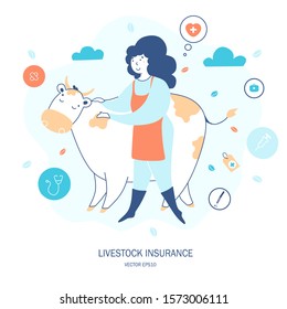 Livestock life insurance hand drawn flat vector illustration