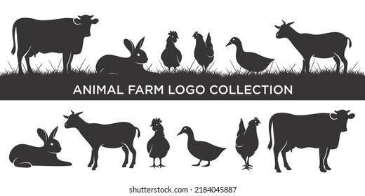 Livestock logo with cow, chicken,goat,duck, rabbit and pig. Badge or label logo