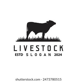 Livestock Logo, Fram Garden Design, Cow Logo Vector Badge Longhorn Bull Cattle Vintage Label Template