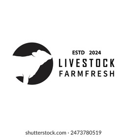 Livestock Logo, Fram Garden Design, Cow Logo Vector Badge Longhorn Bull Cattle Vintage Label Template