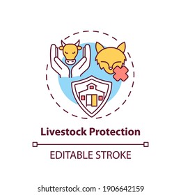 Livestock protection concept icon. Pets abuse. Domesticated animal welfare. Ranch mammals care idea thin line illustration. Vector isolated outline RGB color drawing. Editable stroke