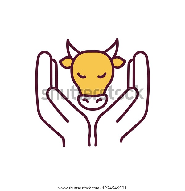 Livestock protection RGB color icon.
Veterinary service. Animal rights and healthcare, abuse prevention.
Cattle welfare. Farming industry. Ethical agriculture business.
Isolated vector
illustration