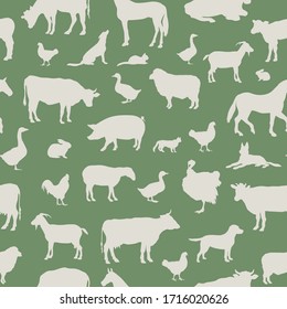 Livestock seamless pattern. Farm animals silhouette background