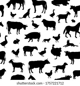 Livestock seamless pattern. Farm animals silhouette background