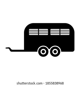 Livestock trailer icon. Black silhouette. Side view. Vector flat graphic illustration. The isolated object on a white background. Isolate.