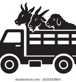 Livestock transportation graphic illustration of farm animals in a truck for agricultural needs silhouette