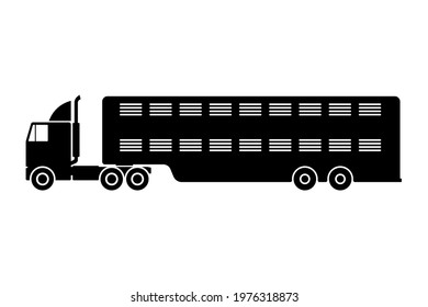 Livestock truck icon. A car with a semi-trailer for transporting animals. Black silhouette. Side view. Vector simple flat graphic illustration. The isolated object on a white background. Isolate.