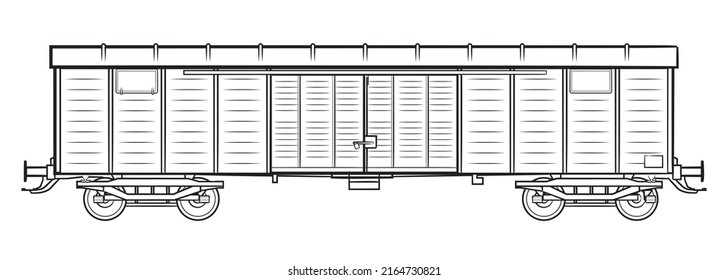 Livestock wagon - outline vector stock illustration.