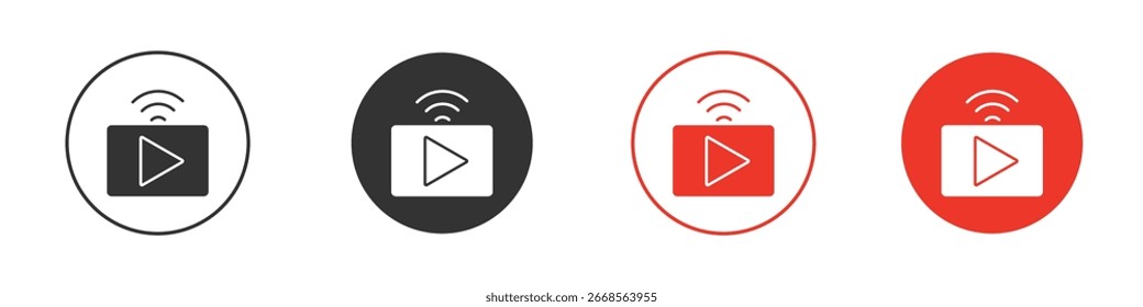 Icono de transmisión en vivo. Iconos de vector de estilo negro. Símbolo de signo aislado