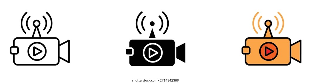 Vector de iconos de transmisión en vivo. plataformas de comunicación digital, símbolo de transmisión en vivo. Ilustración vectorial.