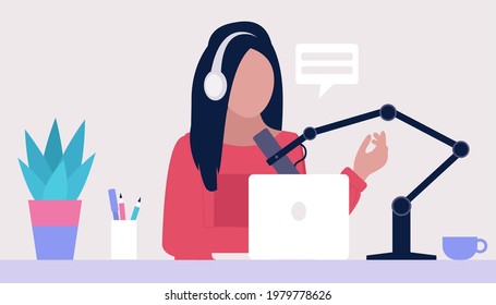 Livestream, Podcast in studio. Video lesson, webinar. Vector set in a flat style