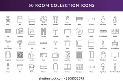 Living and Bed Room 2D Line Icons Collection