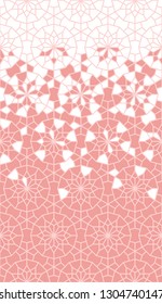 Living coral arabesque vector seamless pattern. Geometric halftone texture with color tile disintegration or breaking
