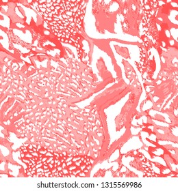 Living coral the color of 2019 on jaguar skin print. Animal skin pattern. Trend color and print. Coloured leopard
