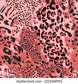 Living coral the color of 2019 on jaguar skin print. Animal skin pattern. Trend color and print. Vector seamless pattern leopard print. Coloured leopard print.