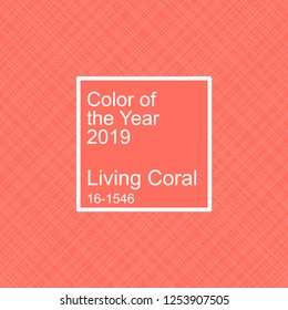 Living coral color of the year 2019. Swatch and seamless hatch vector pattern