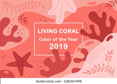 Living Coral color of the year 2019. Living Coral swatch. Color trend palette. Vector illustration design for banners, poster, cards, advertising, blog and social media posts. Abstract background