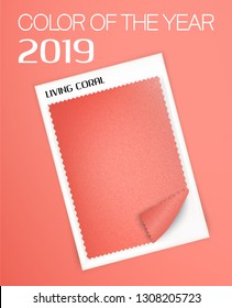 Living coral fabric sample. Color of the year 2019. Vector textile swatch mockup 