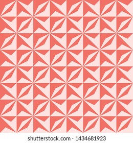 Living Coral Pink Geometric Abstract Vector Pattern. Backgrounds in Purple Triangles with 3D Effect. 2019 Color of the Year. Pattern Tile Swatch included