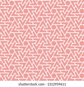 Living coral seamless geometric pattern. Color of the 2019 year. Vector repeating texture for fabric design, cloth, textile.