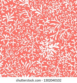 Living coral seamless pattern. Fashionable floral background. Monochrome vector illustration.