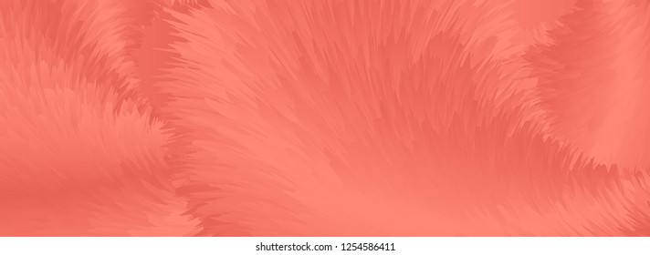 Living coral trendy color 2019 abstract fluffy fur banner. Vector background