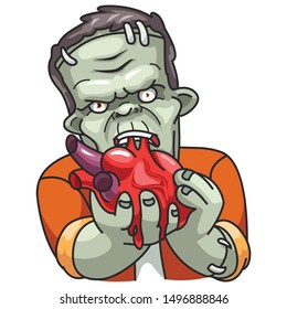 living Dead is eating a heart. Halloween monster. Vector illustration in cartoon style. Isolated on white background Elements for you Halloween.