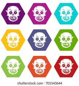 Living dead icon set many color hexahedron isolated on white vector illustration