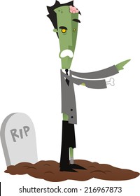 Living dead on his grave vector cartoon illustration