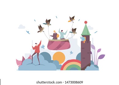 Living In a Dream Vector Illustration Concept Showing a beautiful fairy tale life, Suitable for landing page, ui, web, App intro card, editorial, flyer, and banner.