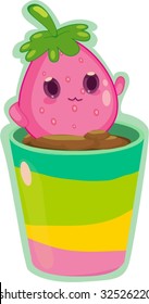 Living fruit creature inside flower pot