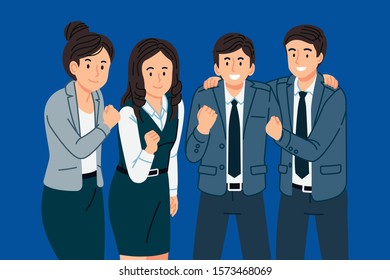 Living a fun working life. Employee team have work together to succeed.