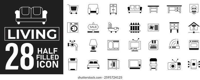  Living and Home Appearance Icon Set – Home Decor, Furniture, and Household Symbols