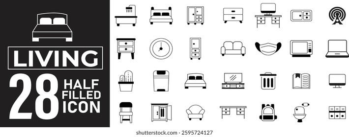  Living and Home Appearance Icon Set – Home Decor, Furniture, and Household Symbols