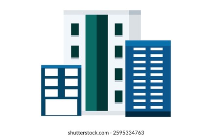 Living house buildings. Cottage houses exterior, condominium apartment building and modern cottages exteriors flat set