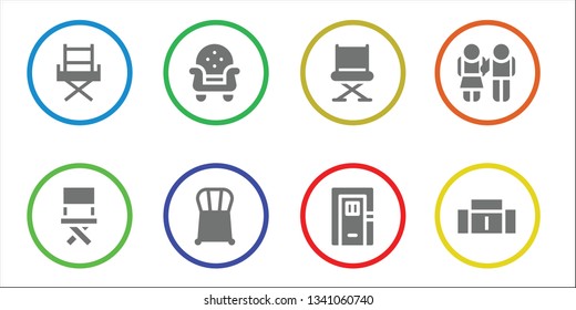 living icon set. 8 filled living icons.  Collection Of - Chair, Armchair, Door, Equality, Sofa