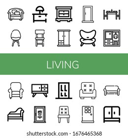 living icon set. Collection of Sofa, Chair, Night stand, Closet, Wardrobe, Door, Dinning table, Armchair, Divan, Furniture icons