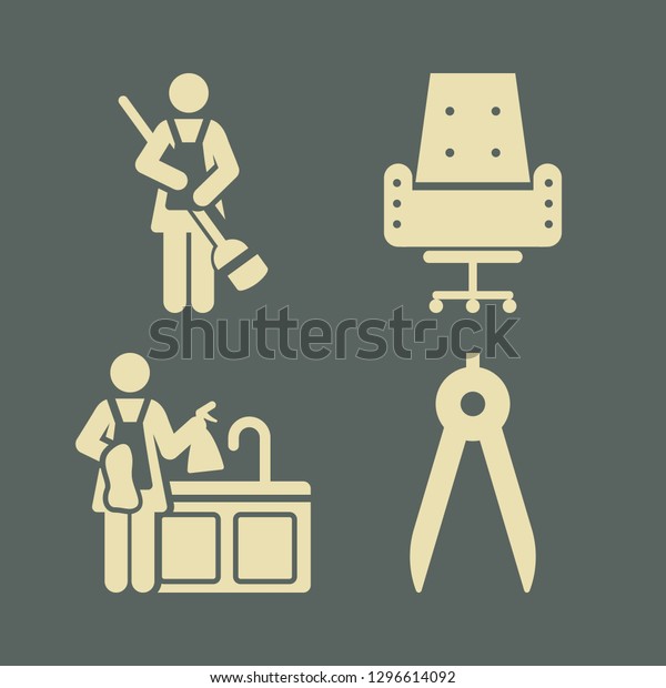 living icon set with dividers, chair and\
cleaner woman vector\
illustration