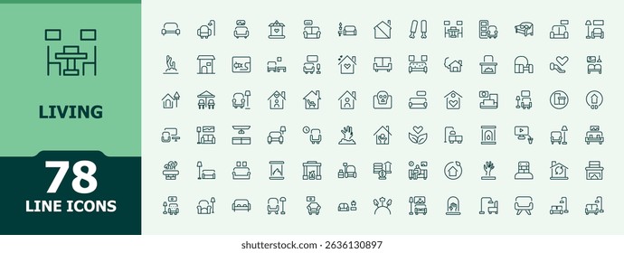 Living icon set. Minimal linear icons. Pictograms of home, house, bedroom, furniture, room, interior. Editable stroke. Vector collection. Bed icon set.