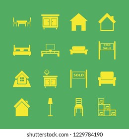 living icon. living vector icons set floor lamp, sold house, double bed and home