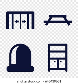 Living icons set. set of 4 living filled icons such as sliding doors, wardrobe, table