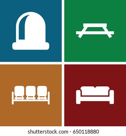 Living icons set. set of 4 living filled icons such as sofa, table