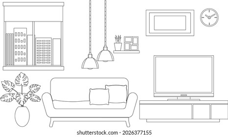 living interior line vector illustration