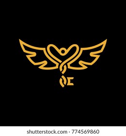 Living Key logo icon template. Wings and key with love symbol and human freedom illustration.