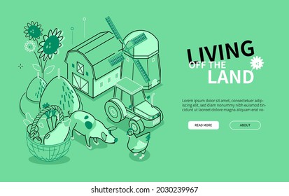 Living of the land - line design style isometric web banner