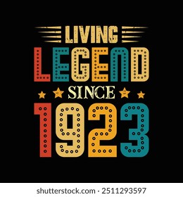 Living Legend Desde 1923, Nascido em um Ano de Estilo Negrito e Atemporais Legal, Vintage T-Shirt Design para Admiradores de Elegância Retrô e Moda Incomparável