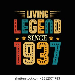 Liv Lenda Desde 1937, Nascido em um Ano de Charme Único e Estilo Histórico, Vintage T-Shirt Design para Aqueles que Celebram Genuine Retro Spirit. vestuário, t shirt, adesivo, impressão, tipografia