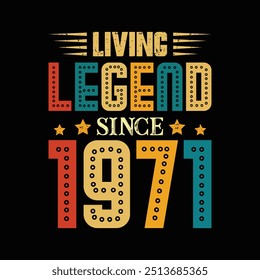 Living Legend Since 1971, Born in a Year of Timeless Moments and Historic Trends, Vintage T-Shirt Design for Lovers of Authentic Retro Fashion. apparel, t shirt, sticker, printing, typography