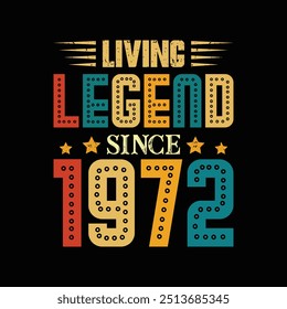 Living Legend Since 1972, Born in a Year of Distinctive Style and Enduring Cool, Vintage Tshirt Design for Retro Admirers Who Celebrate Classic Elegance. apparel, tshirt, sticker, printing, typography